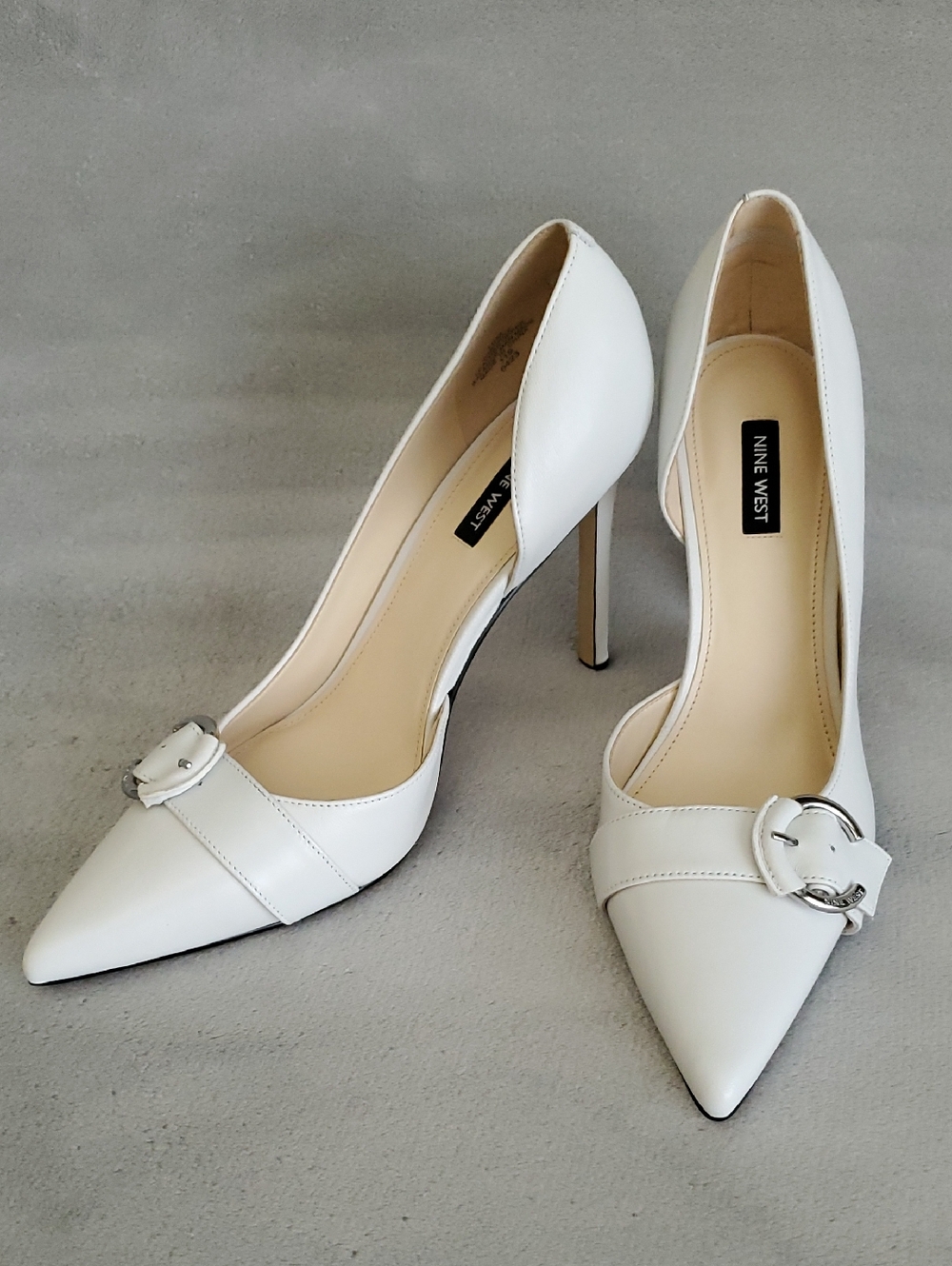 🆕️ NINE WEST Finite Leather White Pointed Toe D'Orsay Pumps SIZE: 10M